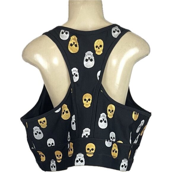 Torrid +5 Black Glitter Gold-Silver Skulls Racerback 4 Way Stretch Sports Bra - Picture 4 of 6